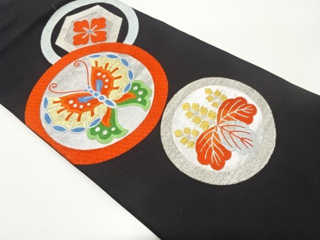 JAPANESEKIMONO / ANTIQUE FAMILY CREST / BUTTERFLY PATTERN WOVEN NAGOYA